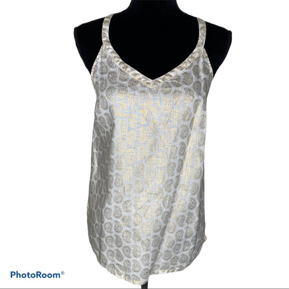 St. tropez tan and gold linen top